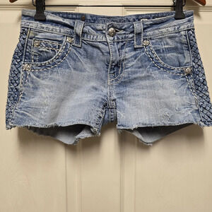 Miss Me Cut-Off Shorts Womens 28 (actual 30x3.5) Blue Denim Cotton Blend Button